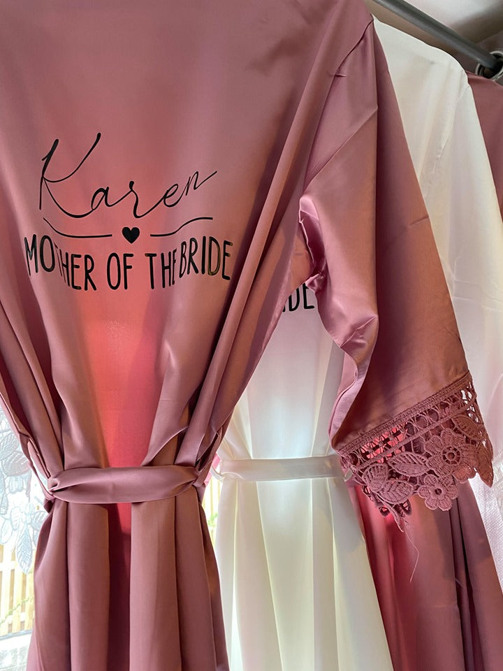 Luxury Satin Wedding Robe/ Lace Trim- Personalised