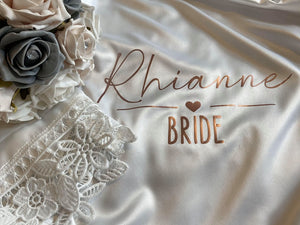 Luxury Satin Wedding Robe/ Lace Trim- Personalised